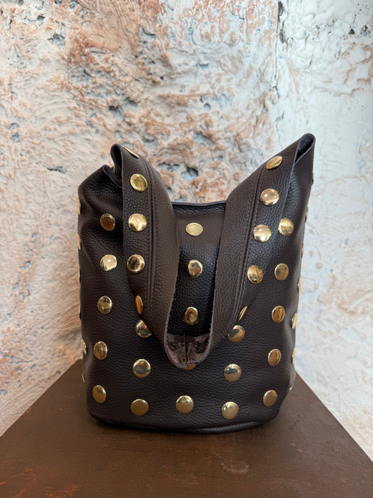 BOLSO PIEL MARRÓN TACHAS