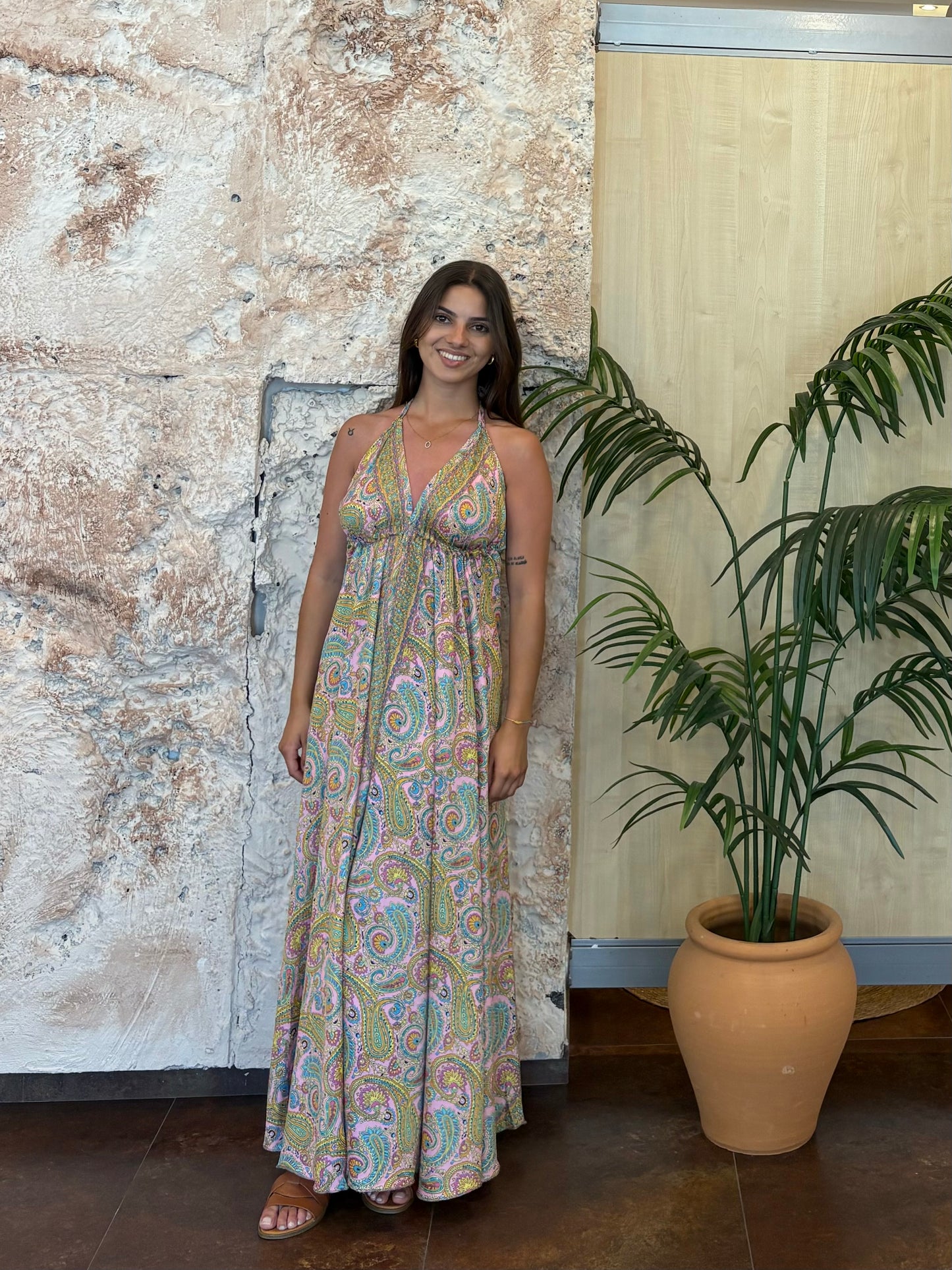 VESTIDO BOHO ESTAMPADO CACHEMIR ROSA