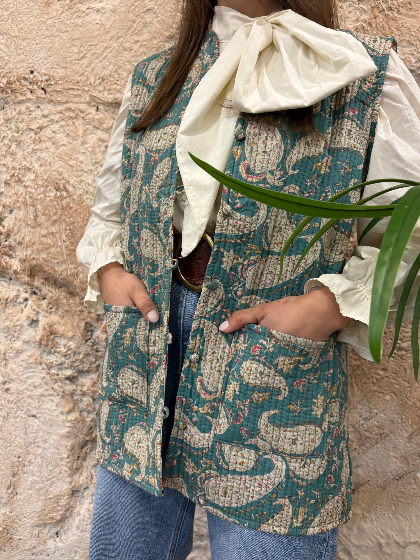 CHALECO ACOLCHADO ESTAMPADO VERDE AGUA