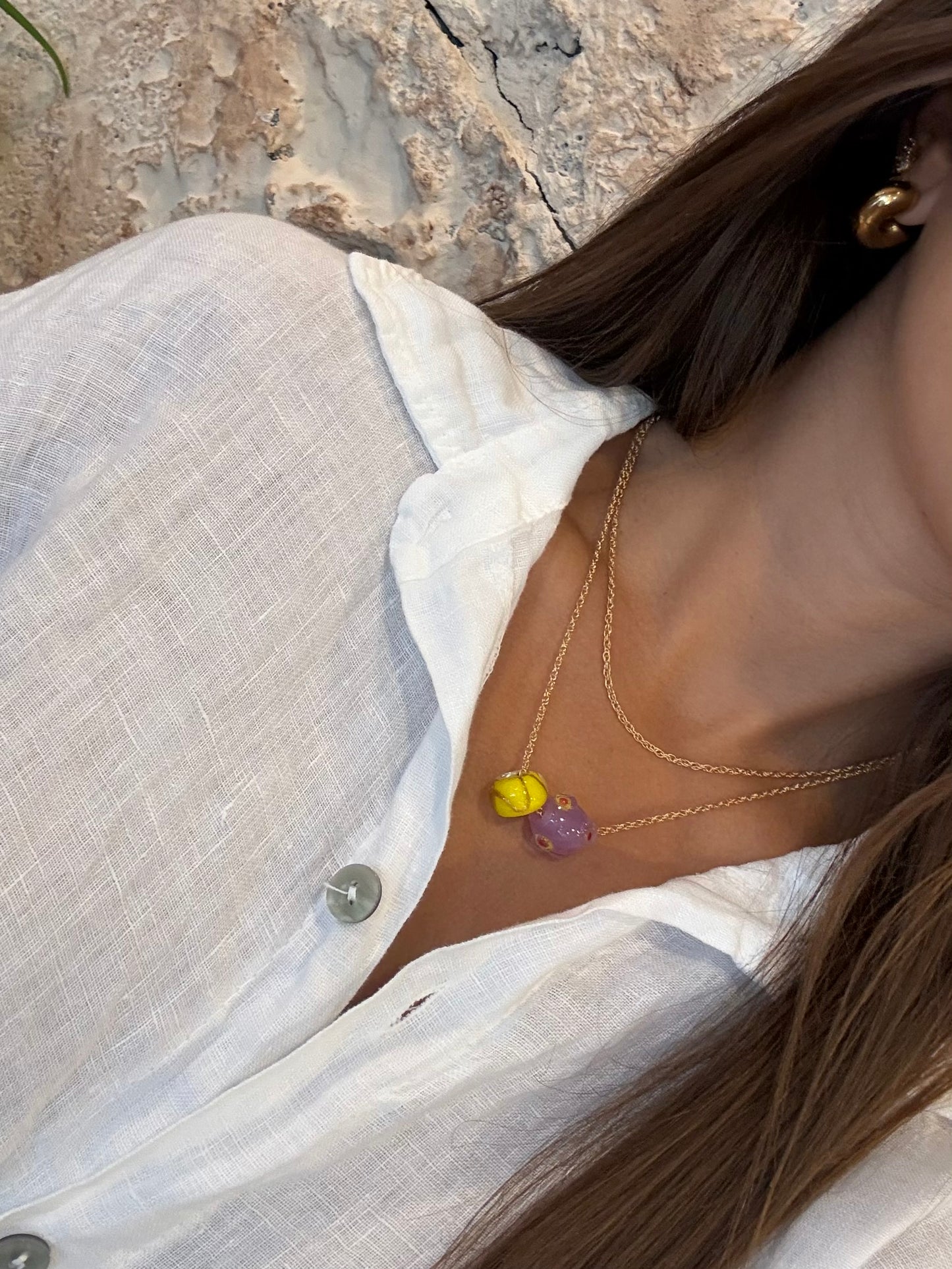 COLLAR DOBLE ABALORIOS MALVA - AMARILLO
