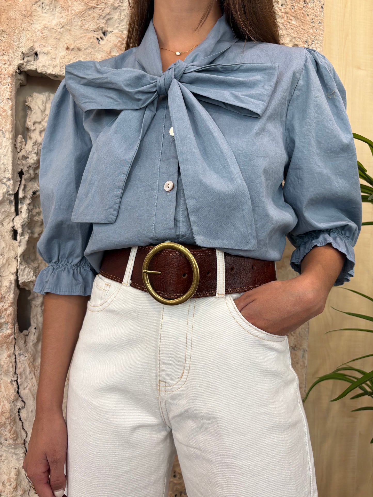 BLUSA CUELLO LAZO DENIM