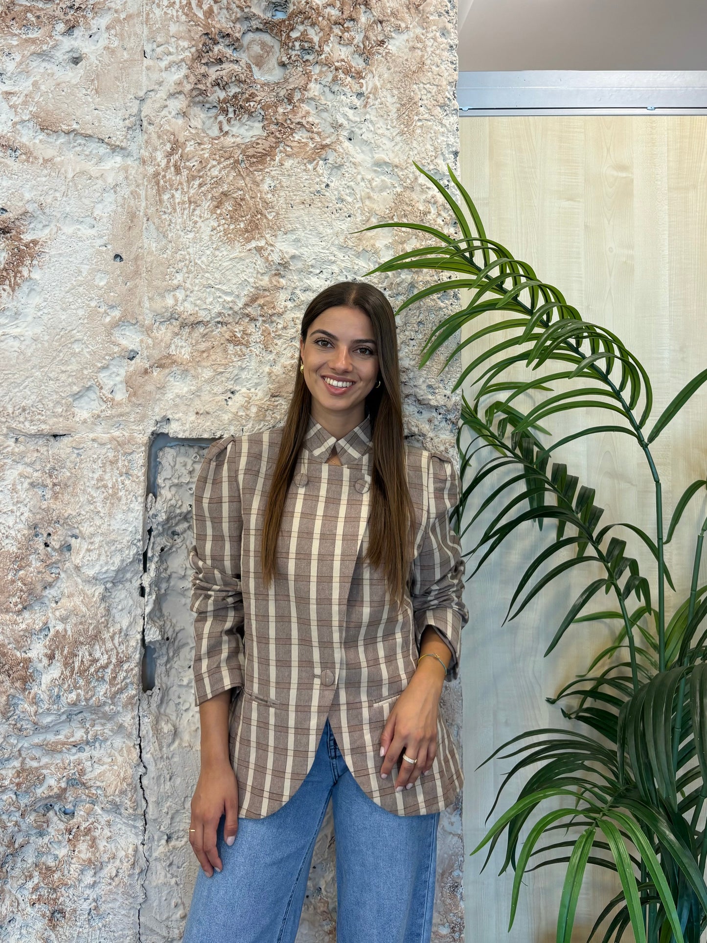 CHAQUETA ENTALLADA CUADROS TAUPE-BEIGE