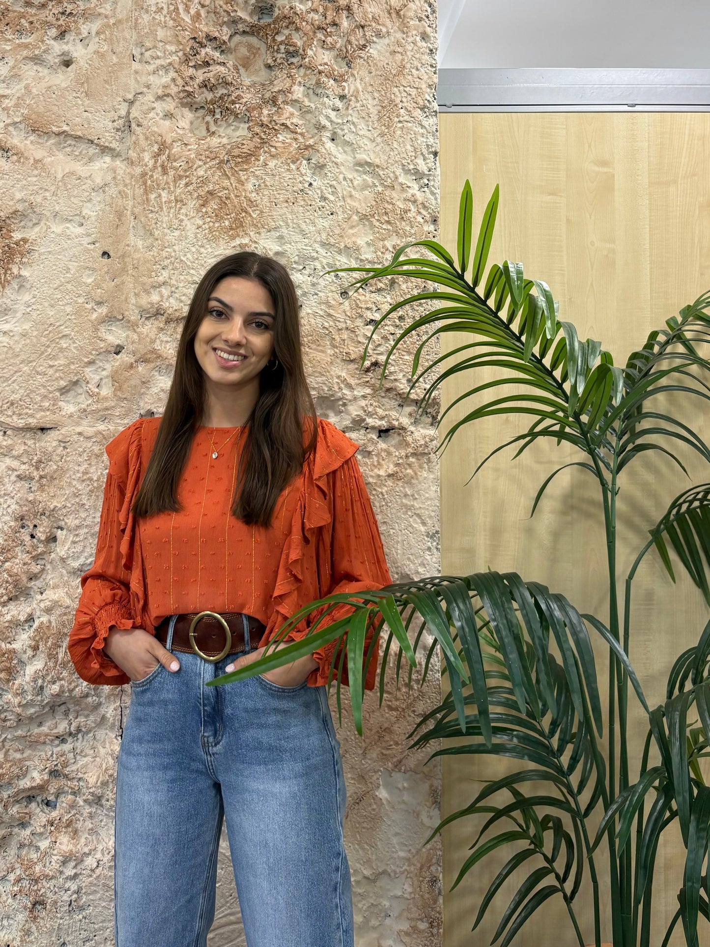 BLUSA VOLANTES TOPITOS NARANJA