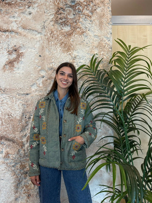 CHAQUETA BORDADO ÉTNICO VERDE