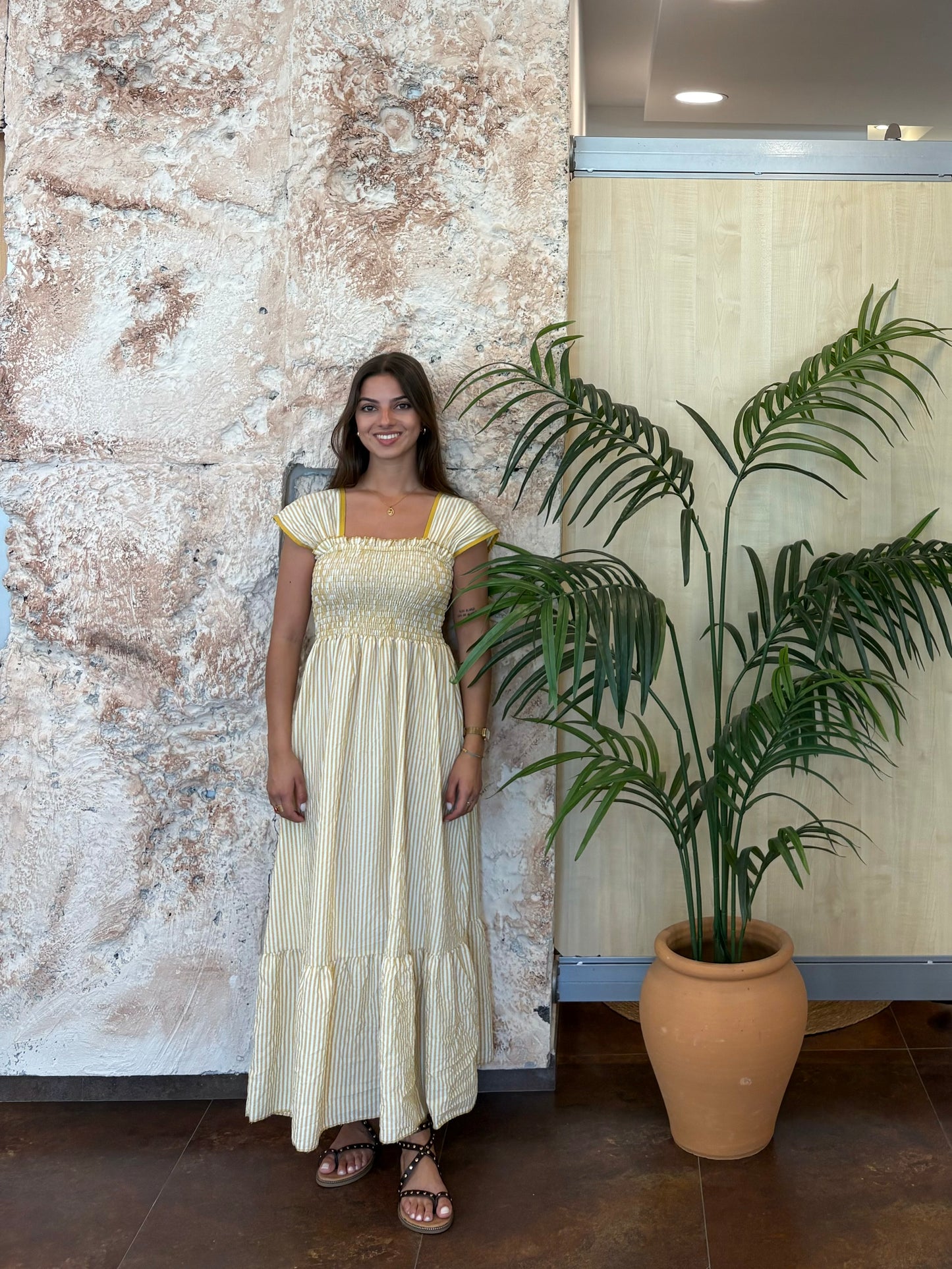 VESTIDO PANEL DE ABEJA RAYAS AMARILLO