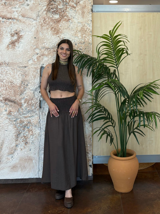 CONJUNTO TOP-FALDA MARRÓN
