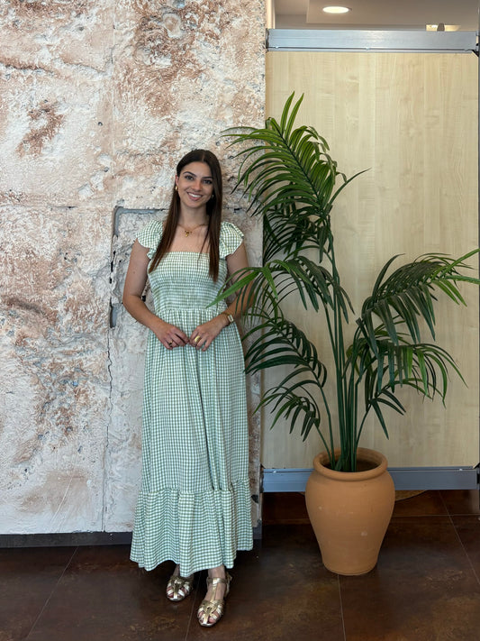 VESTIDO LARGO VICHY VERDE