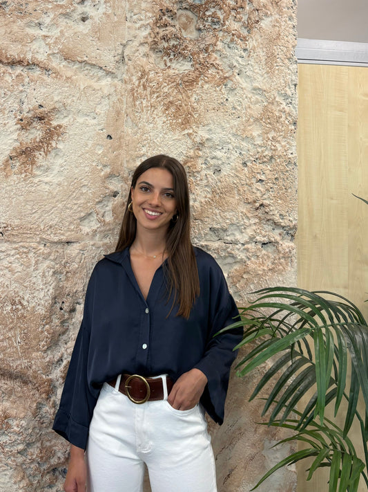CAMISA EFECTO SATINADO AZUL