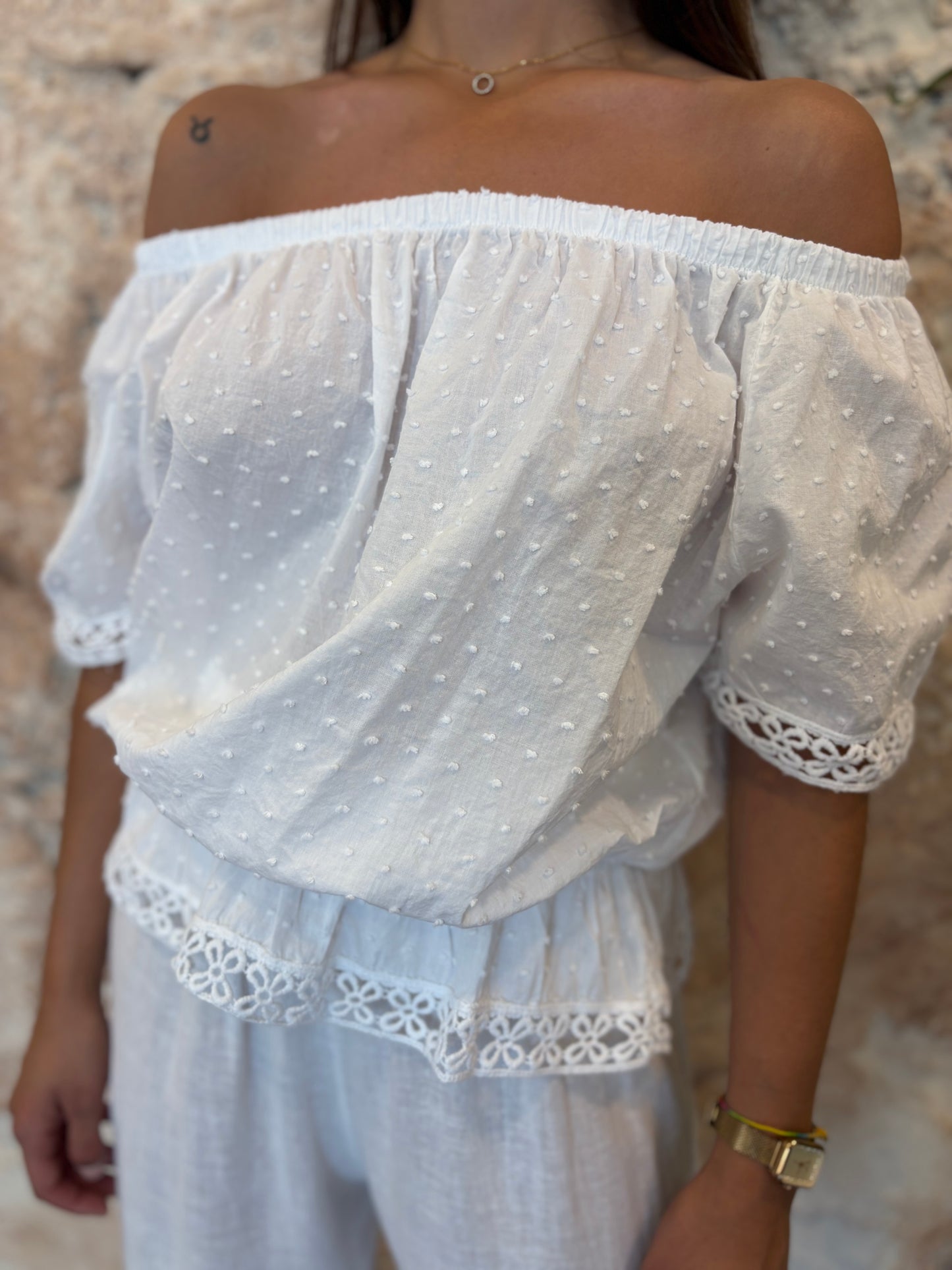 BLUSA PLUMETI PUNTILLA BLANCA