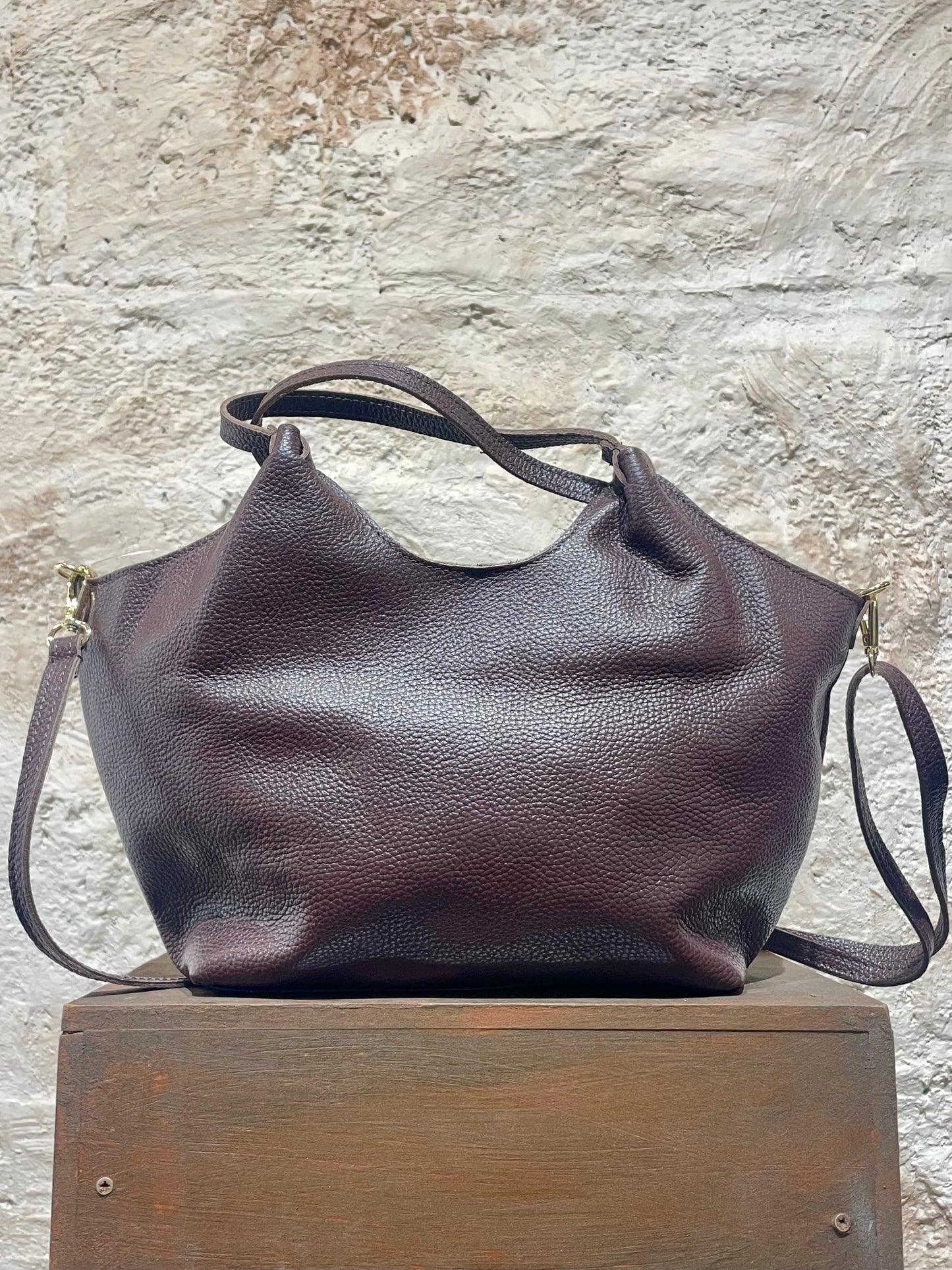 BOLSO SHOPPER PIEL BURDEO