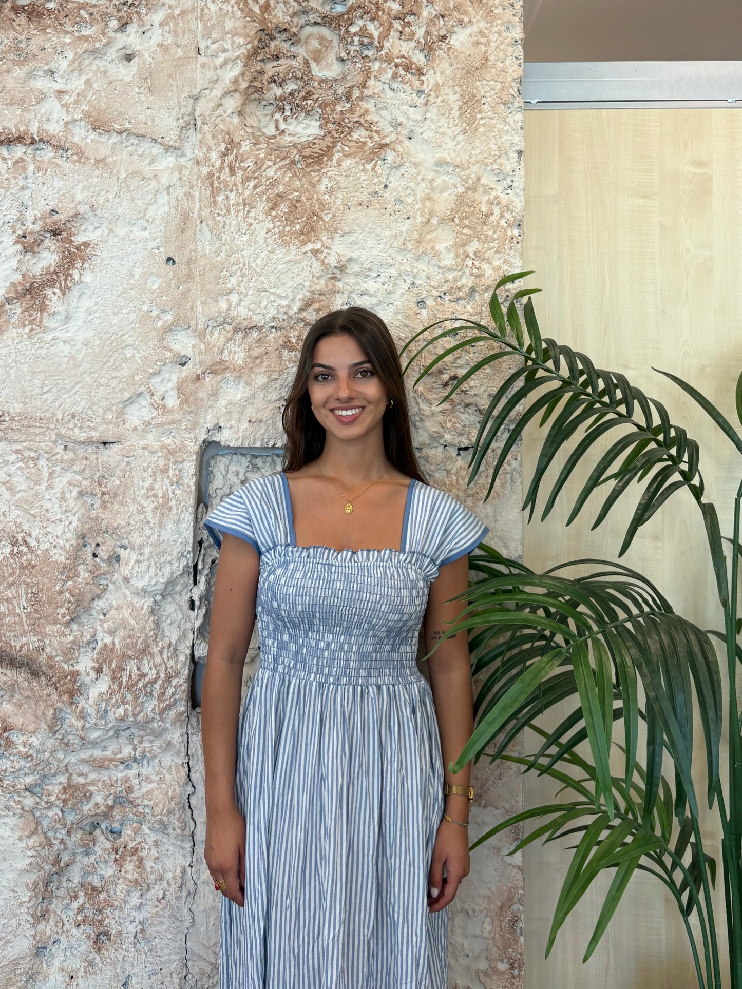 VESTIDO PANEL DE ABEJA RAYAS CELESTE