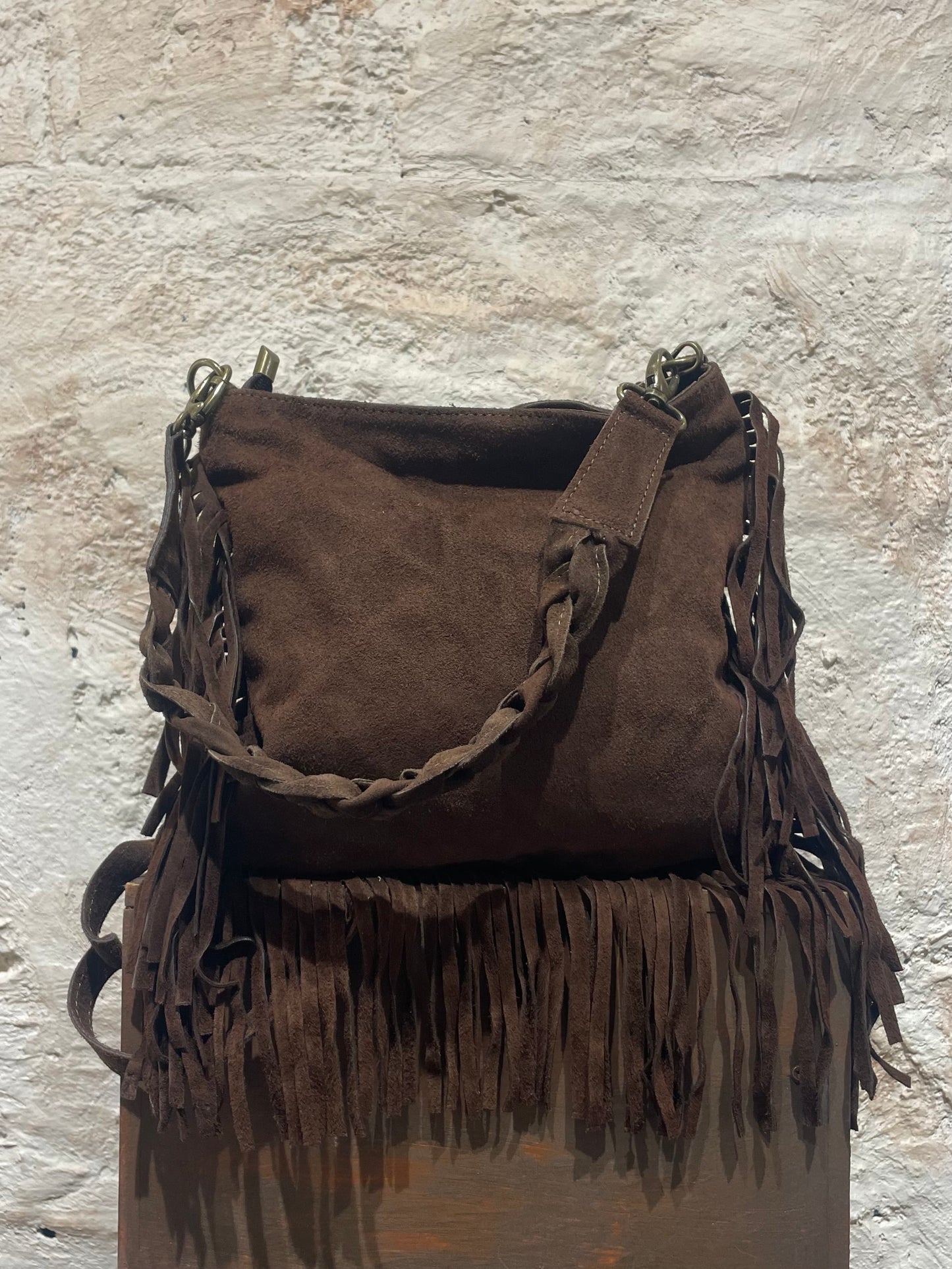 BOLSO PIEL ASA TRENZADA MARRÓN