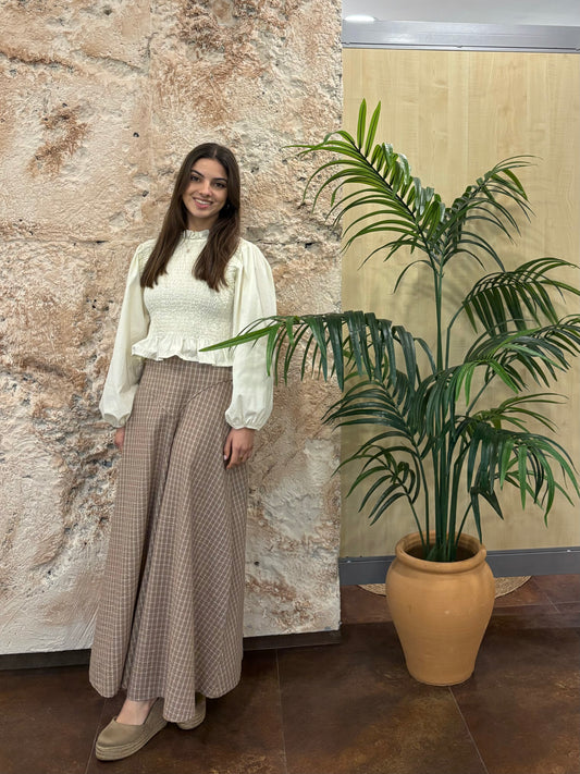 FALDA LARGA ESTAMPADA TAUPE