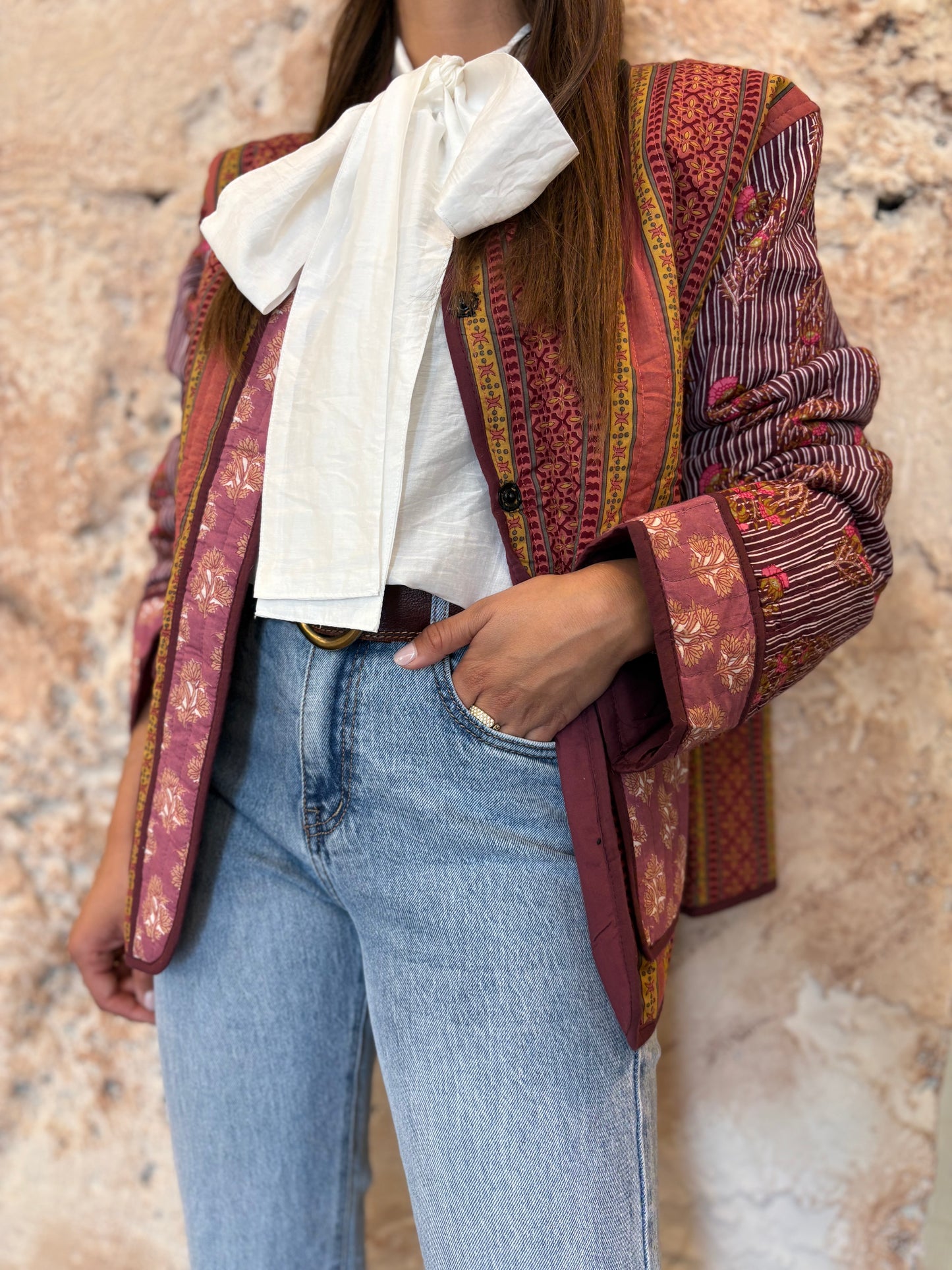 CHAQUETA ACOLCHADA ESTAMPADA FLORAL FRAMBUESA