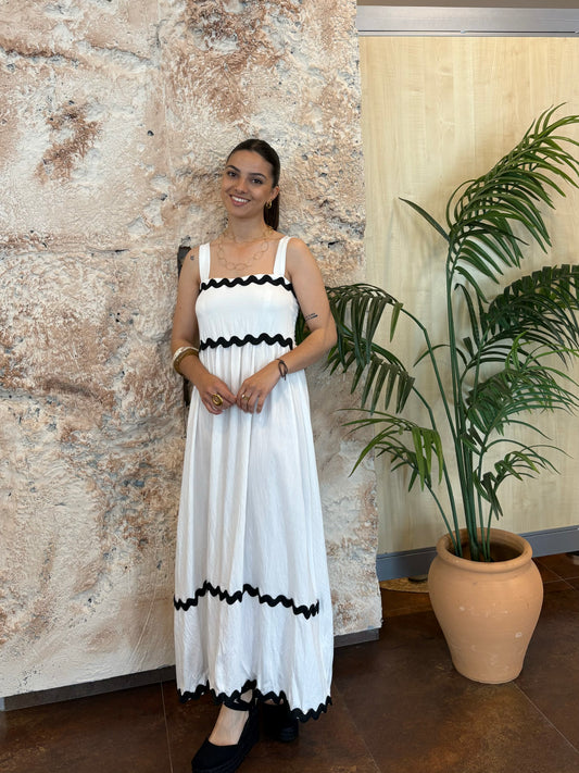 VESTIDO LARGO BLANCO RAYAS NEGRAS