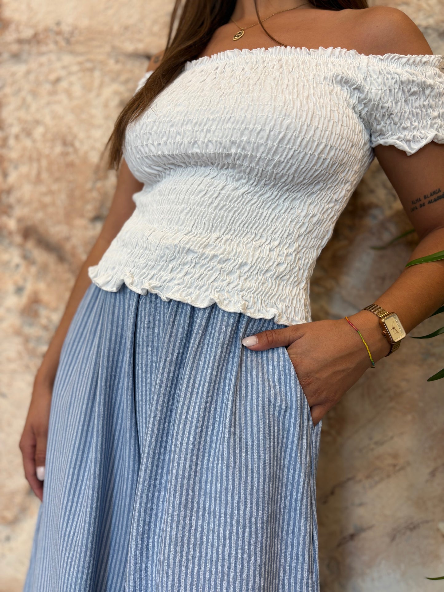 PANTALÓN BOMBACHO RAYAS AZUL-CELESTE