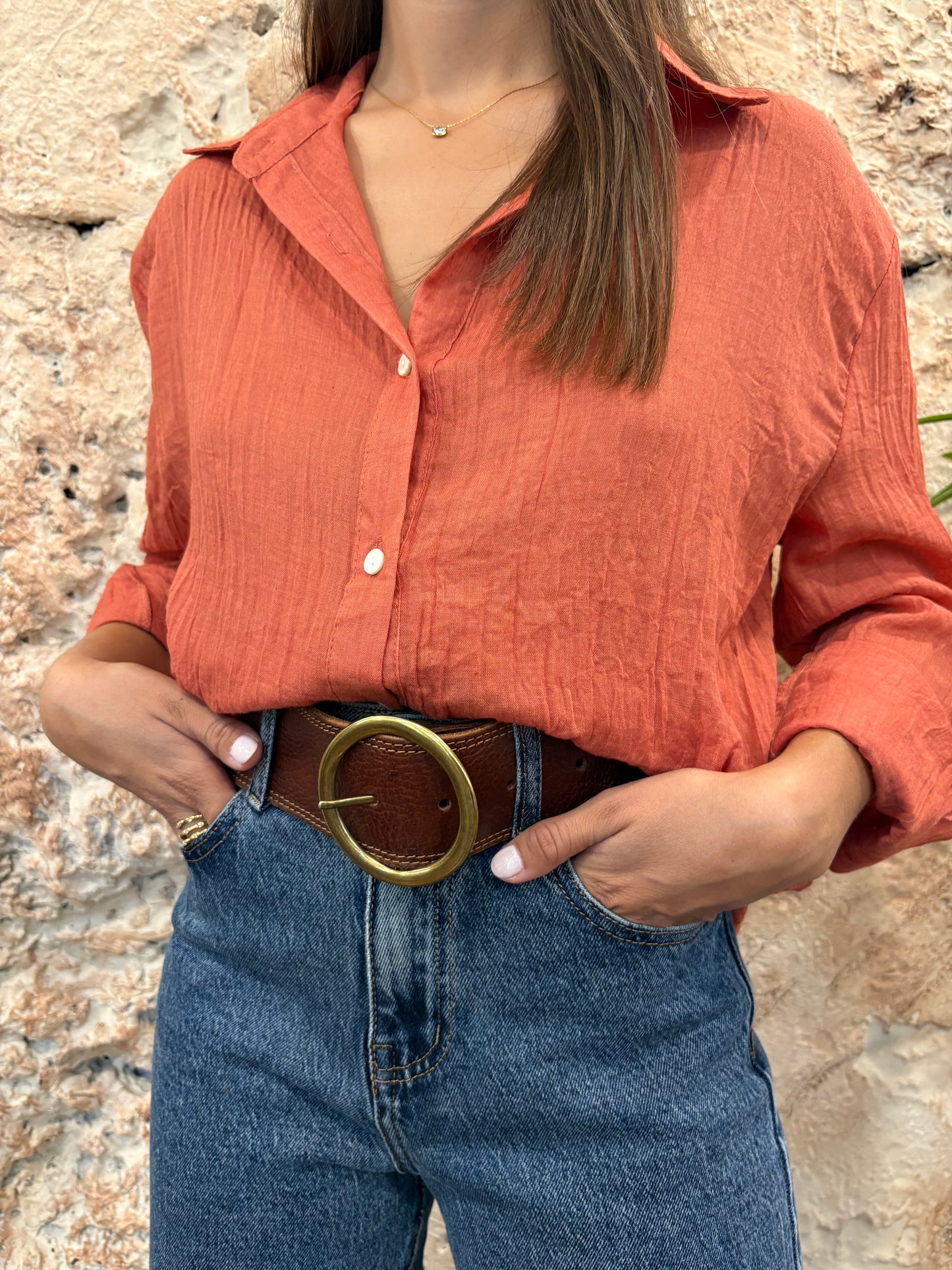 CAMISA FLUIDA EFECTO BAMBULA TEJA