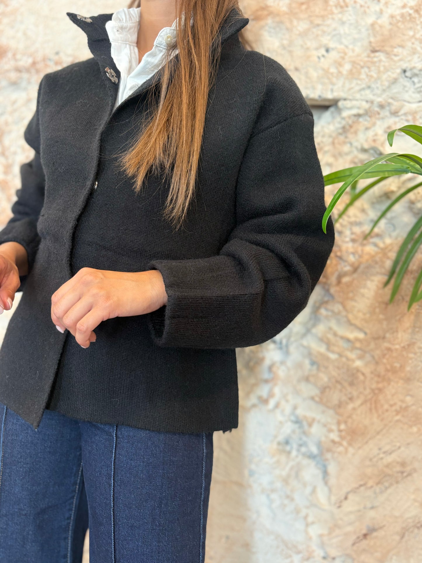 CARDIGAN PUNTO CUELLO PERKINS NEGRO