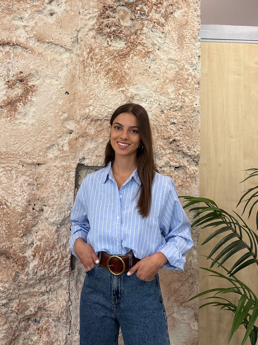 CAMISA OVERSIZE OXFORD RAYAS CELESTE