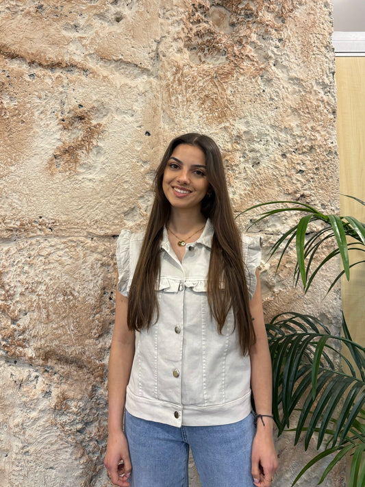 CHALECO DENIM VOLANTES BEIGE