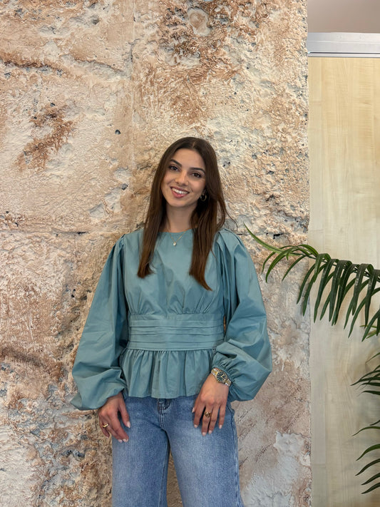 BLUSA ABULLONADA VERDE AGUA