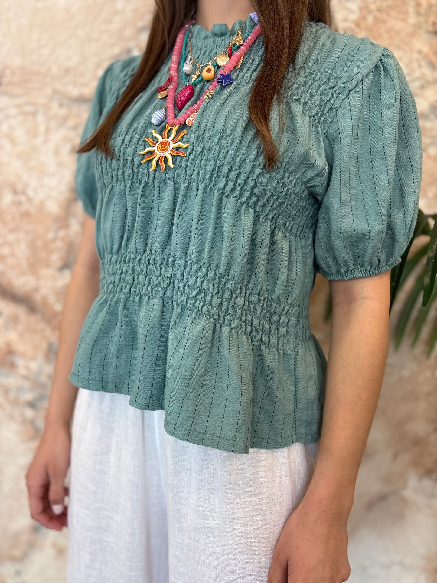 BLUSA PANEL VERDE AGUA