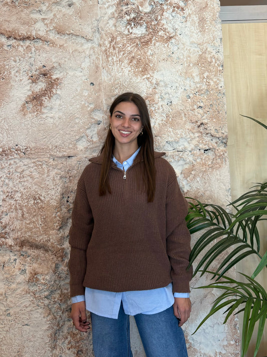 JERSEY POLO CREMALLERA MARRÓN
