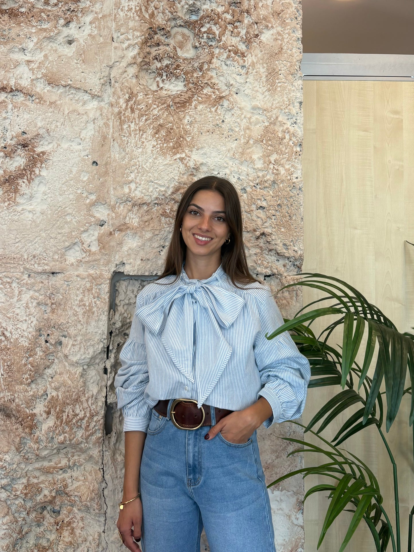 CAMISA CELESTE RAYAS LAZADA