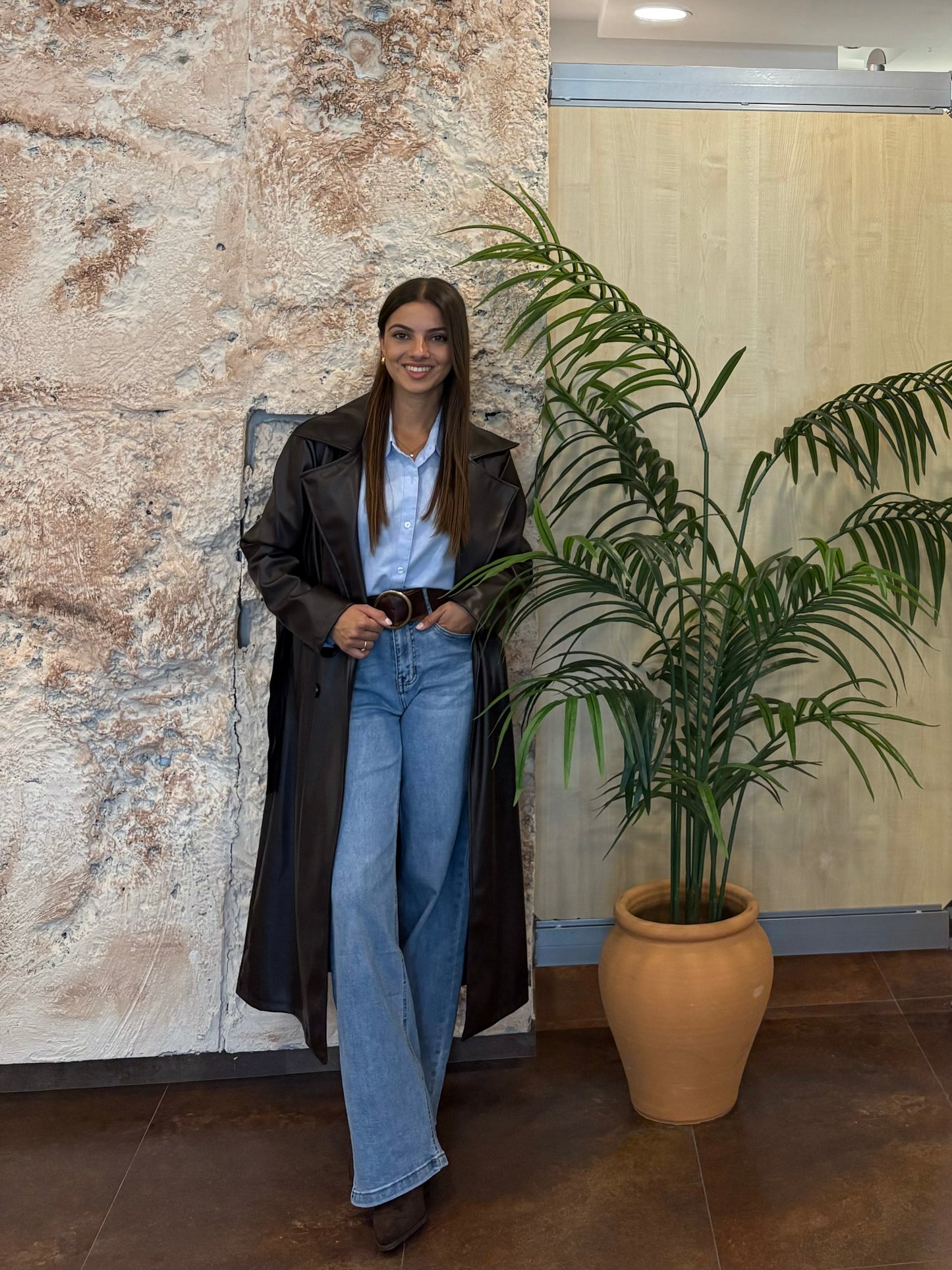 GABARDINA LARGA POLIPIEL MARRÓN