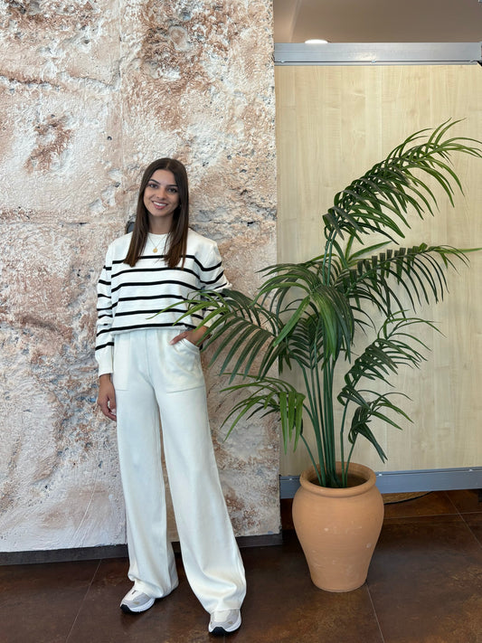 CONJUNTO PUNTO RAYAS CRUDO-NEGRO