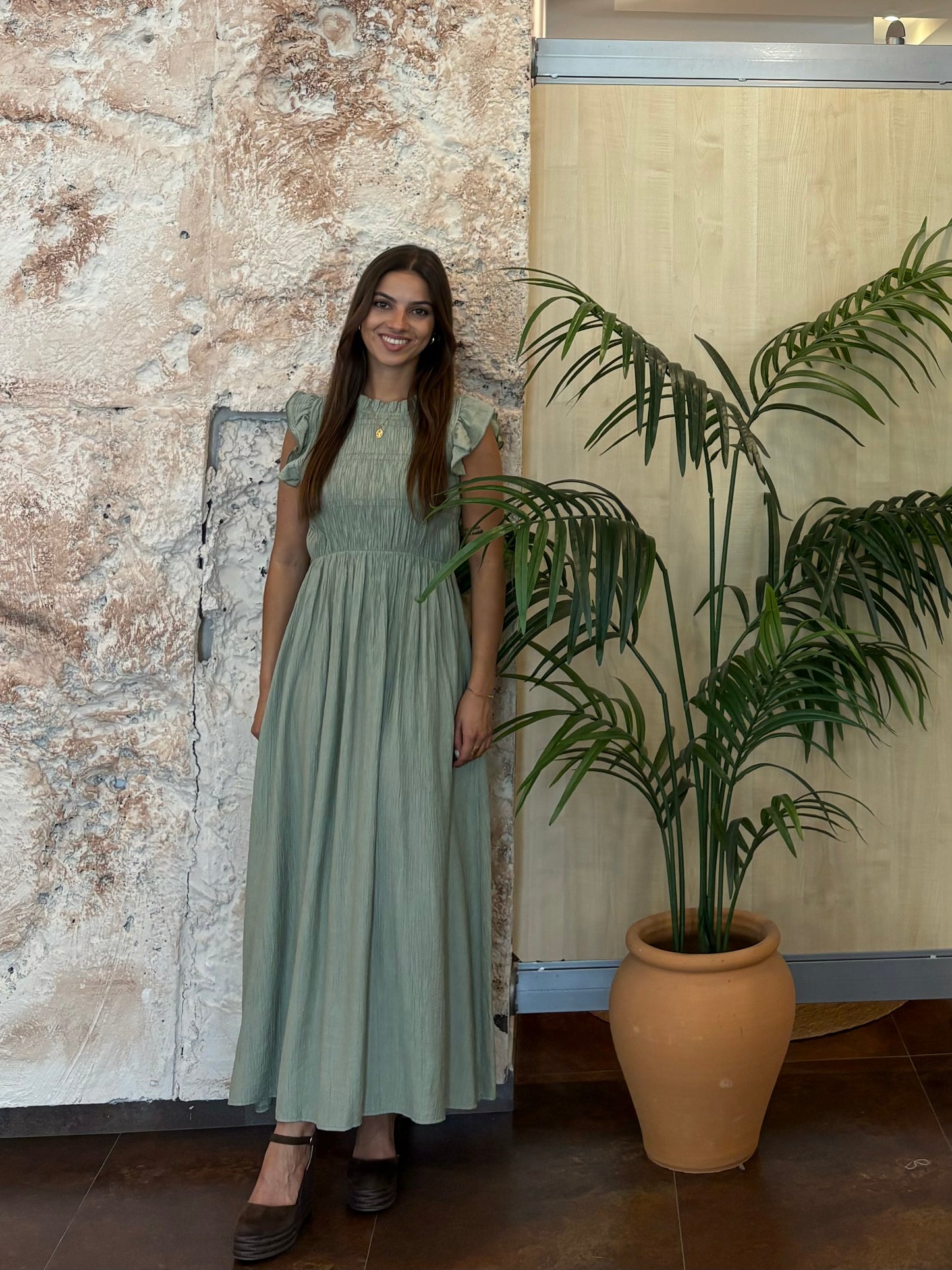VESTIDO PANEL DE ABEJA LARGO BAMBULA VERDE