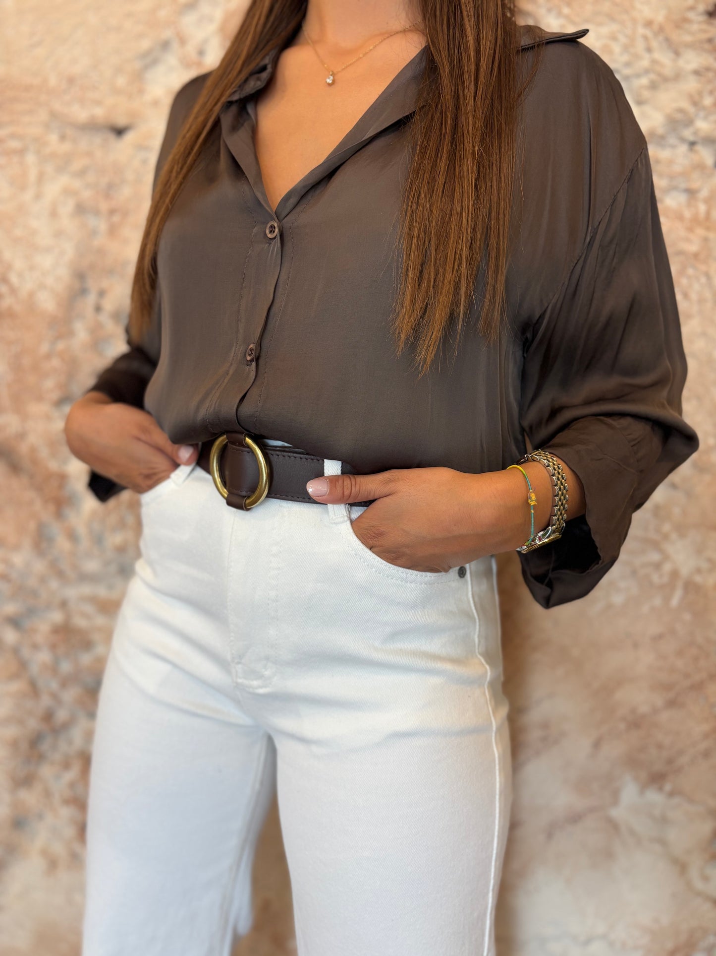 CAMISA SATINADA MARRÓN