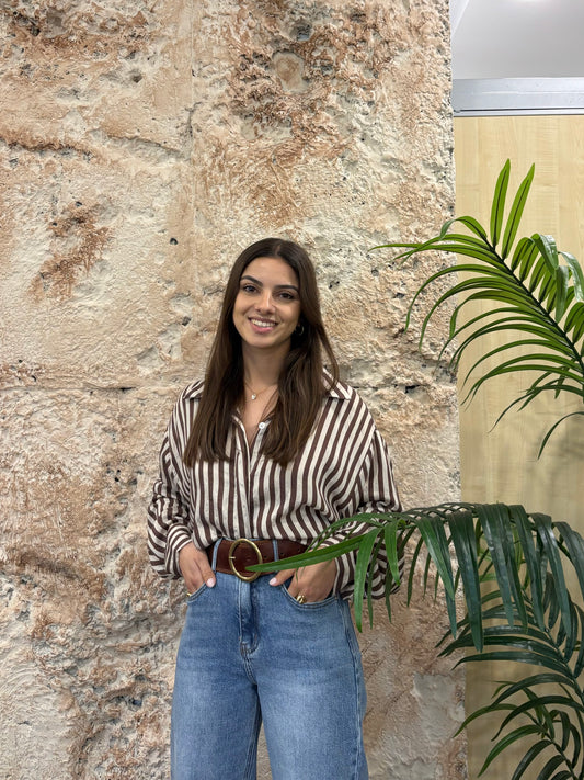 CAMISA FLUIDA RAYAS BEIGE-MARRÓN