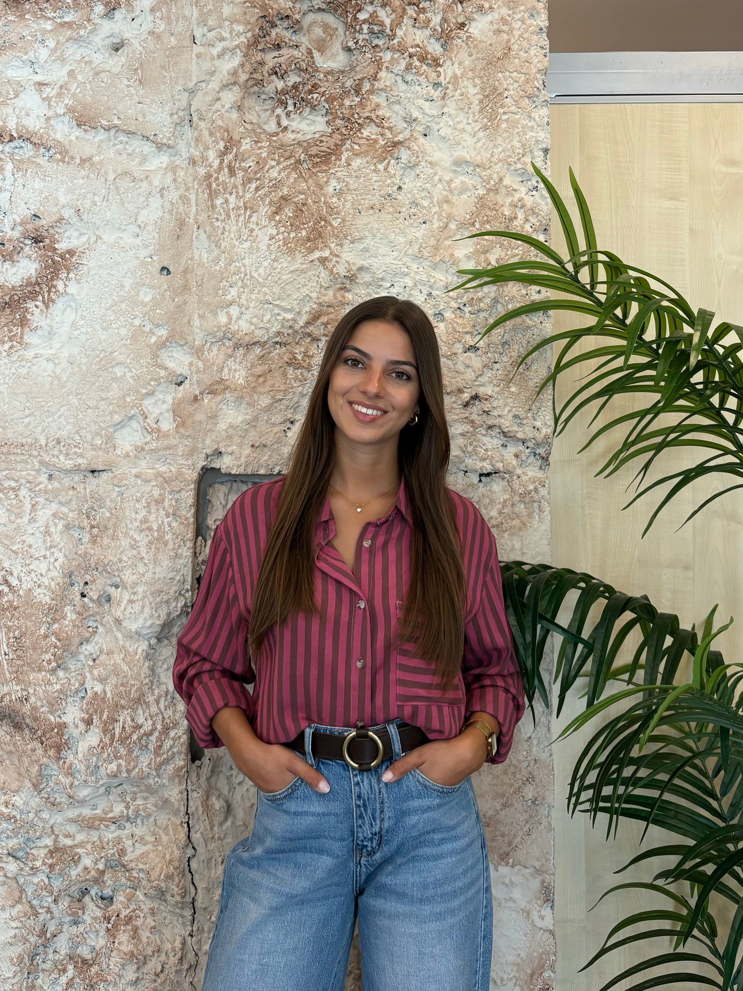 CAMISA FLUIDA RAYAS ROSA - MARRÓN