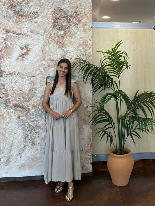 VESTIDO LARGO PANEL BEIGE