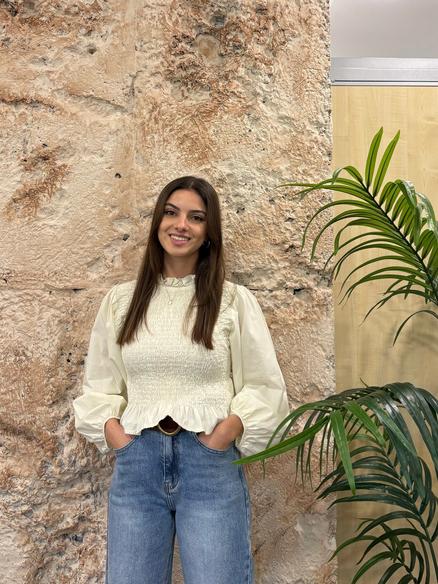 BLUSA PANEL DE ABEJA CRUDO