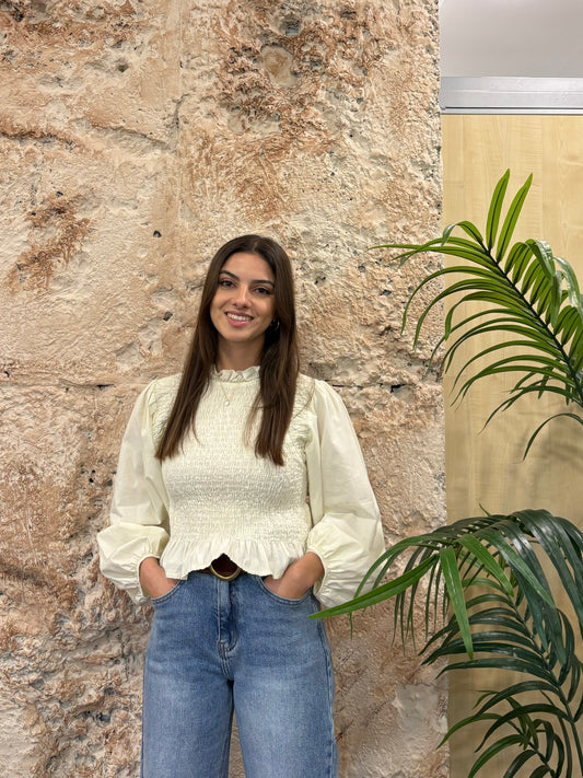 BLUSA PANEL DE ABEJA CRUDO