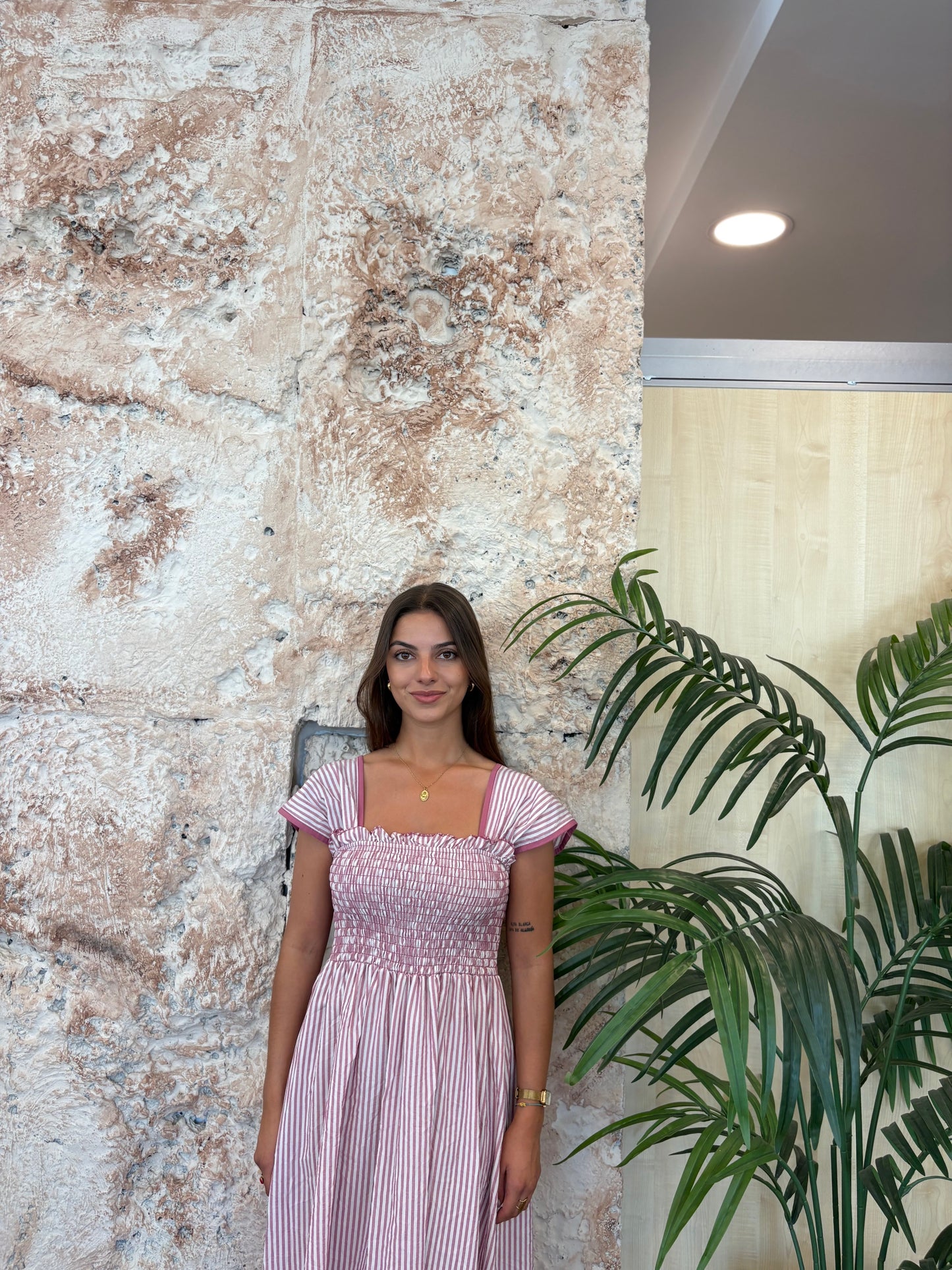 VESTIDO PANEL DE ABEJA RAYAS ROSA