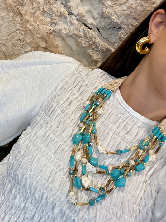 COLLAR PIEDRAS TURQUESA-BEIGE