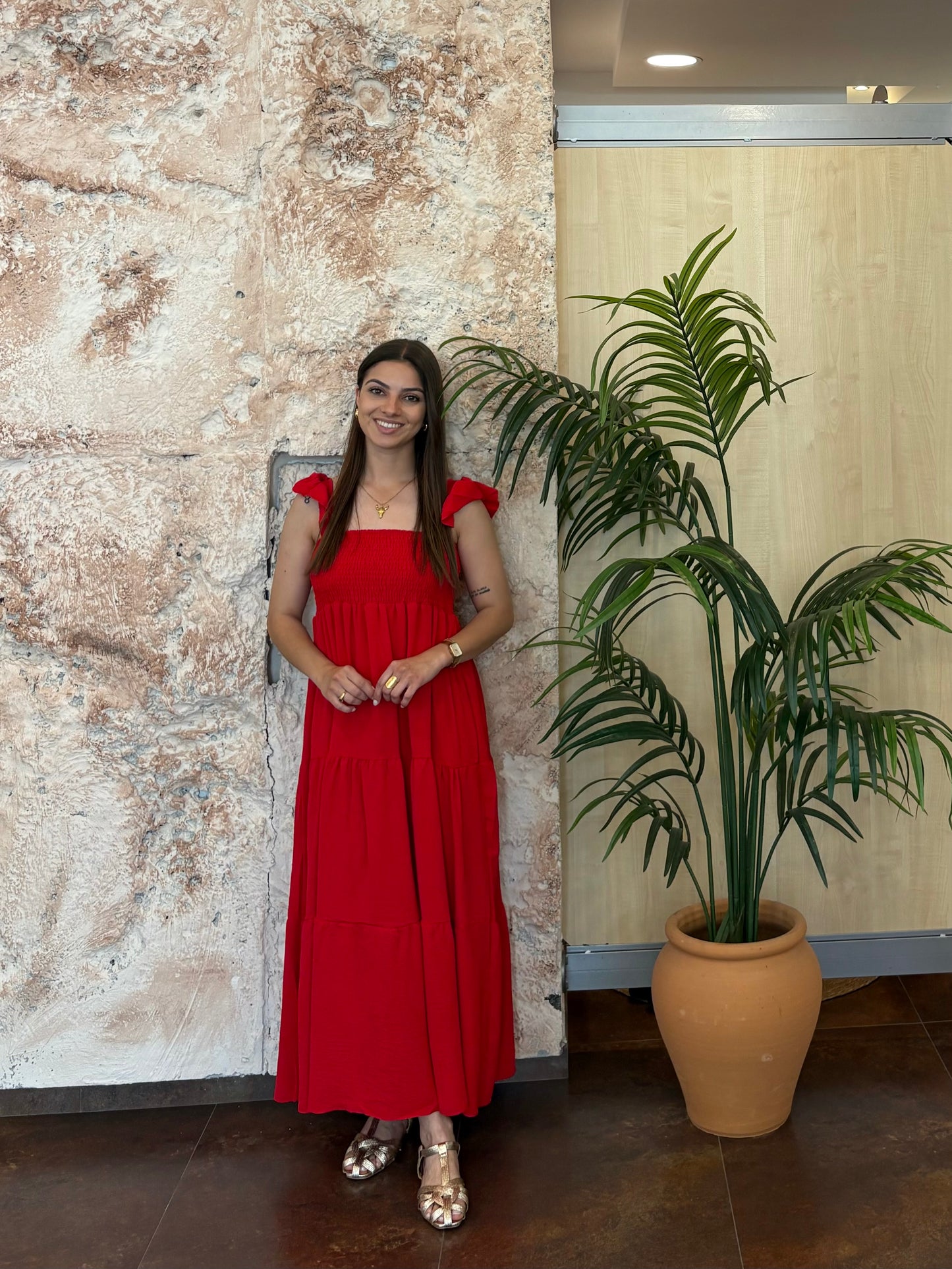 VESTIDO LARGO PANEL ROJO