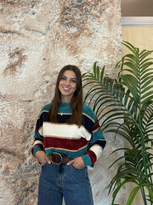 JERSEY CHENILLA RAYAS VERDE