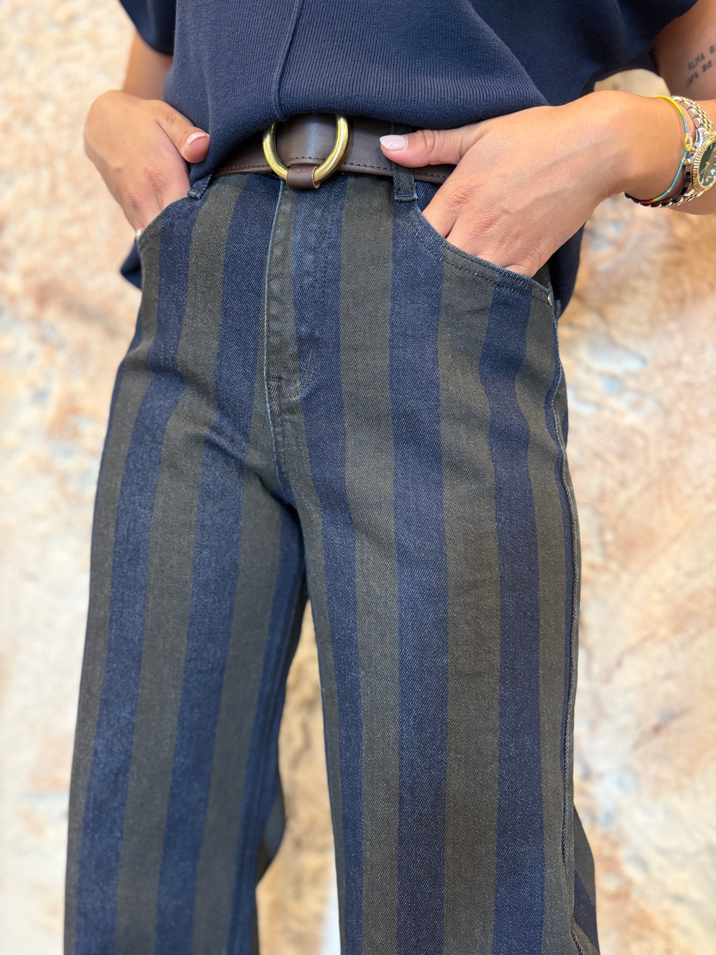 JEANS WIDE LEG RAYAS AZUL-VERDE