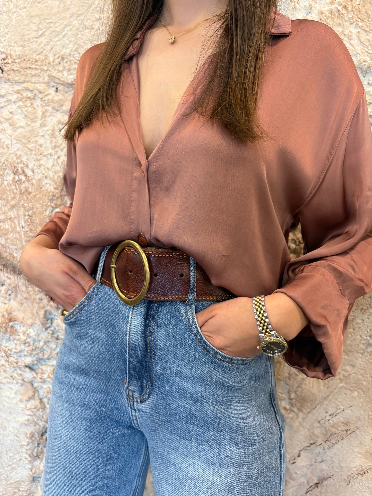CAMISA SATINADA TEJA