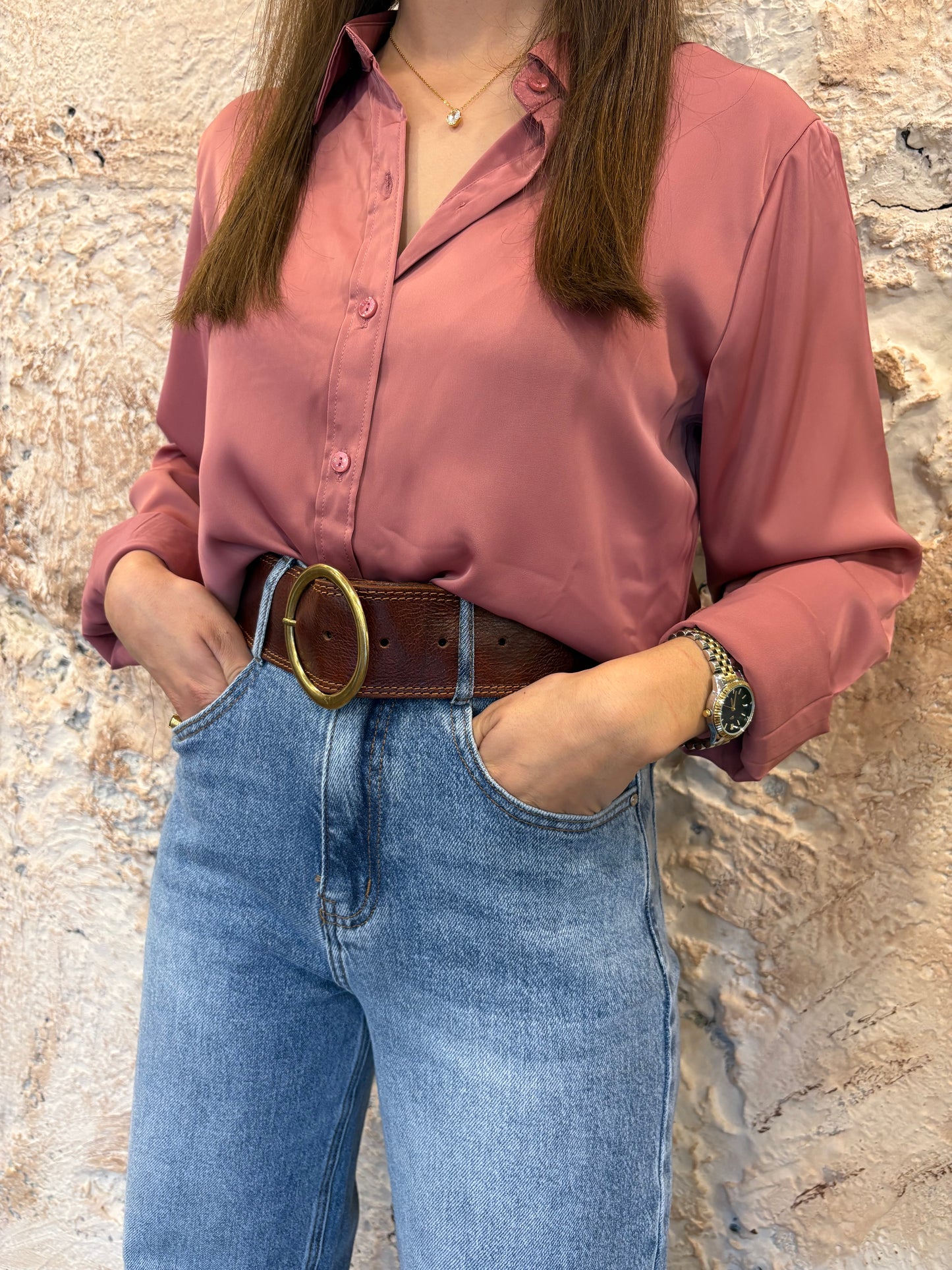 CAMISA FLUIDA CORAL SATINADA