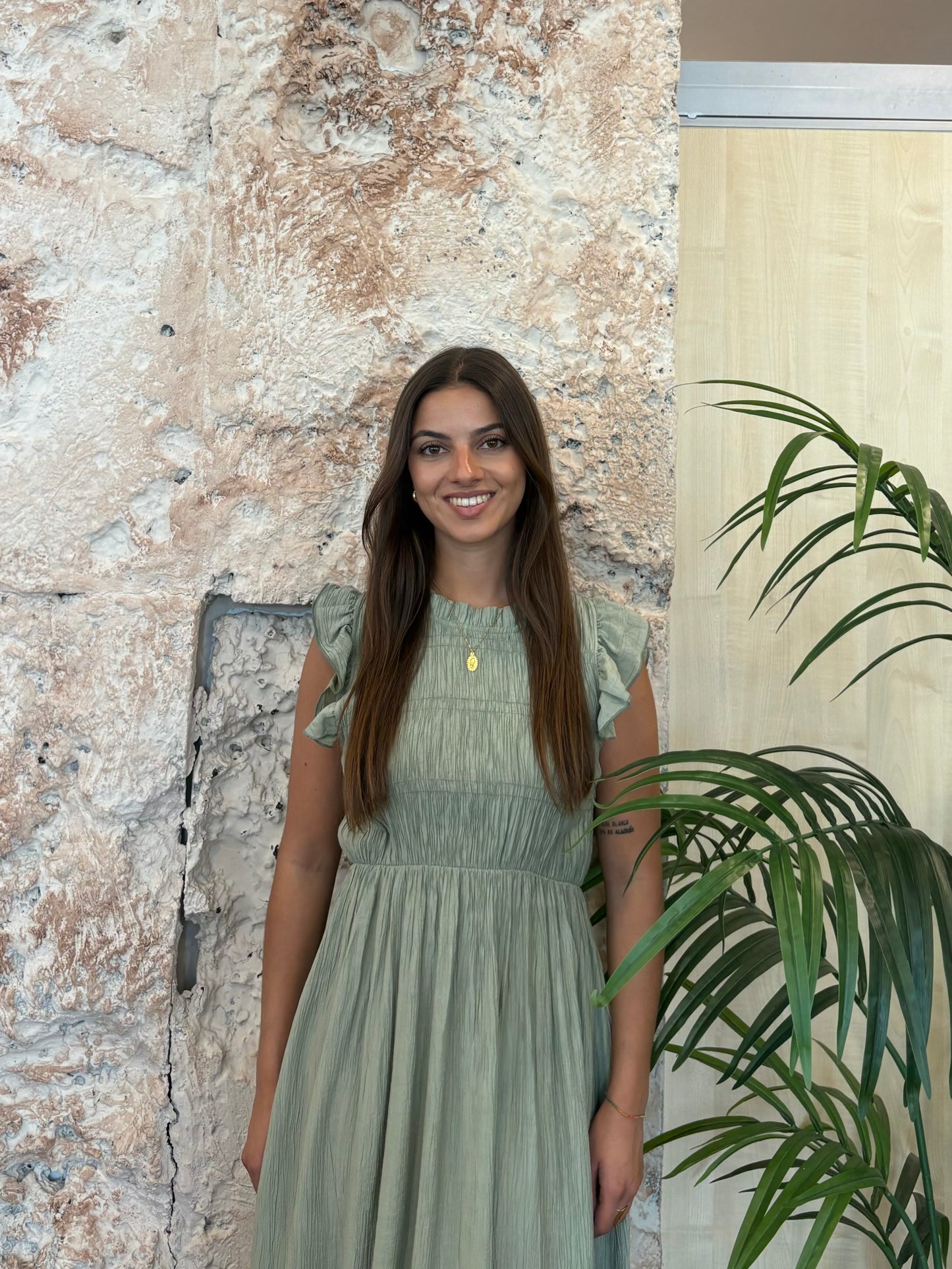 VESTIDO PANEL DE ABEJA LARGO BAMBULA VERDE