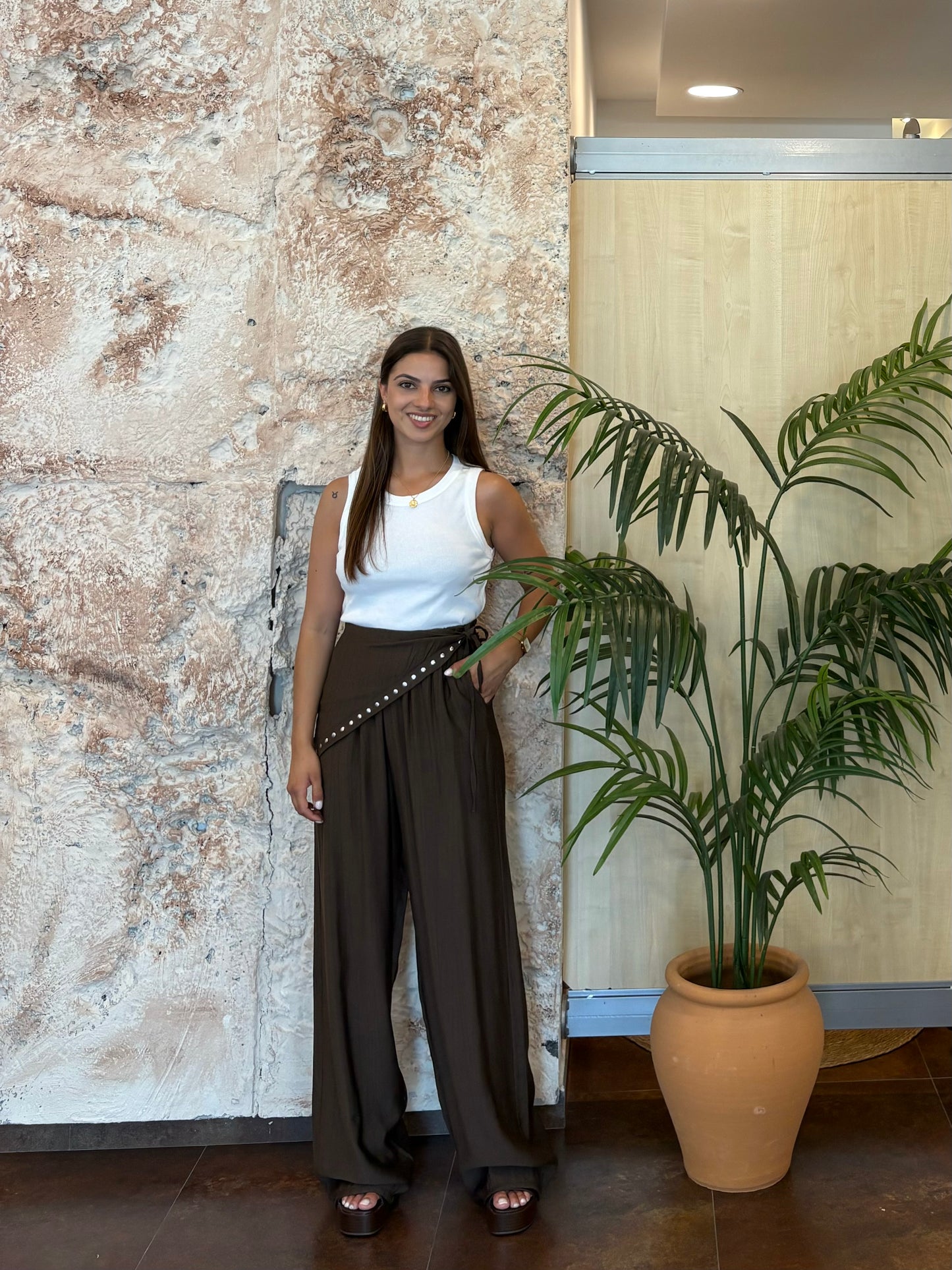 PANTALÓN PAÑUELO FLUIDO MARRÓN