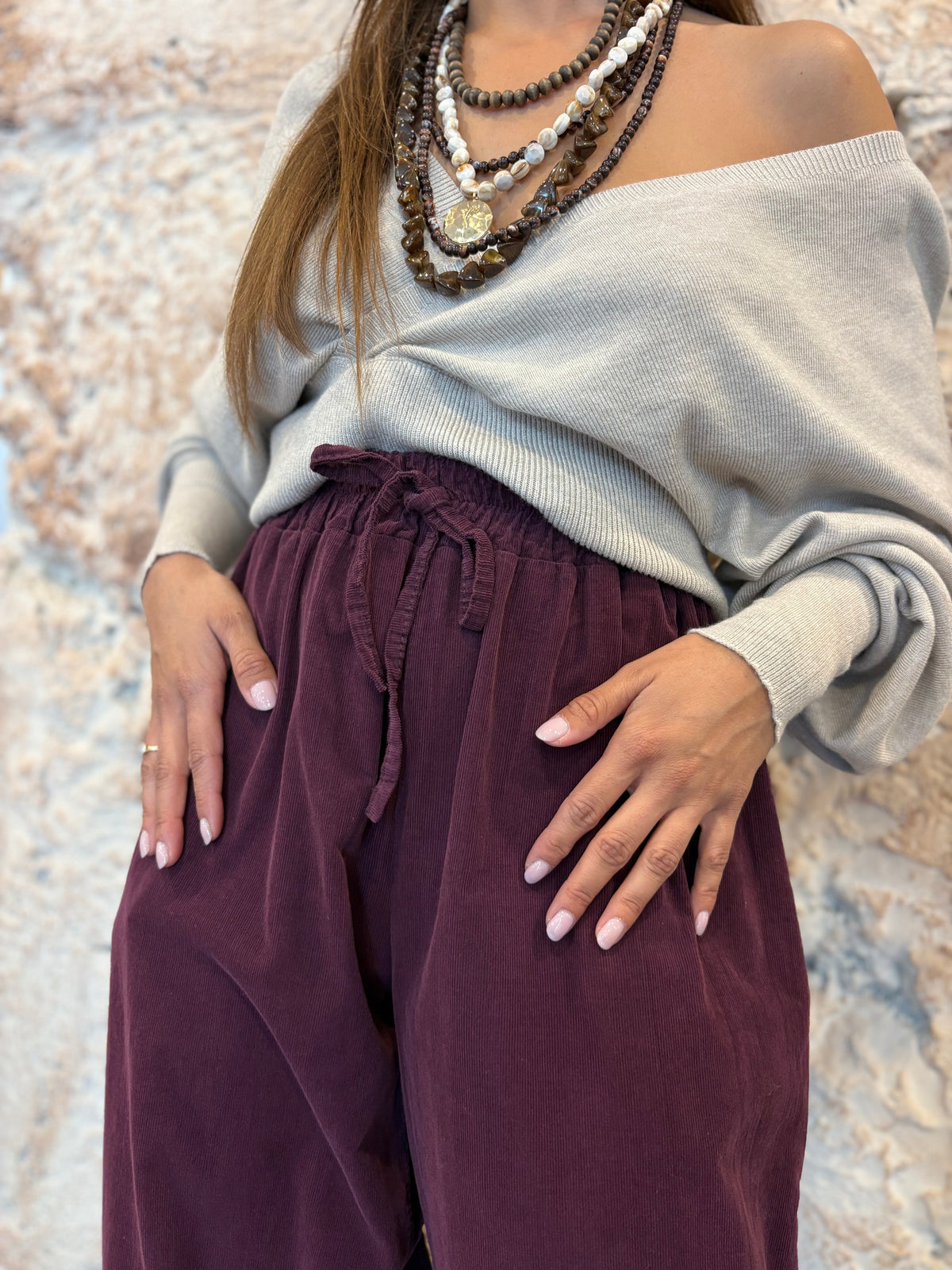 PANTALÓN BOMBACHO EFECTO PANA MORADO