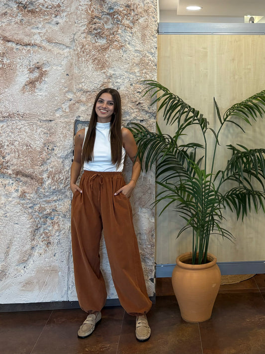 PANTALÓN BOMBACHO EFECTO PANA TEJA