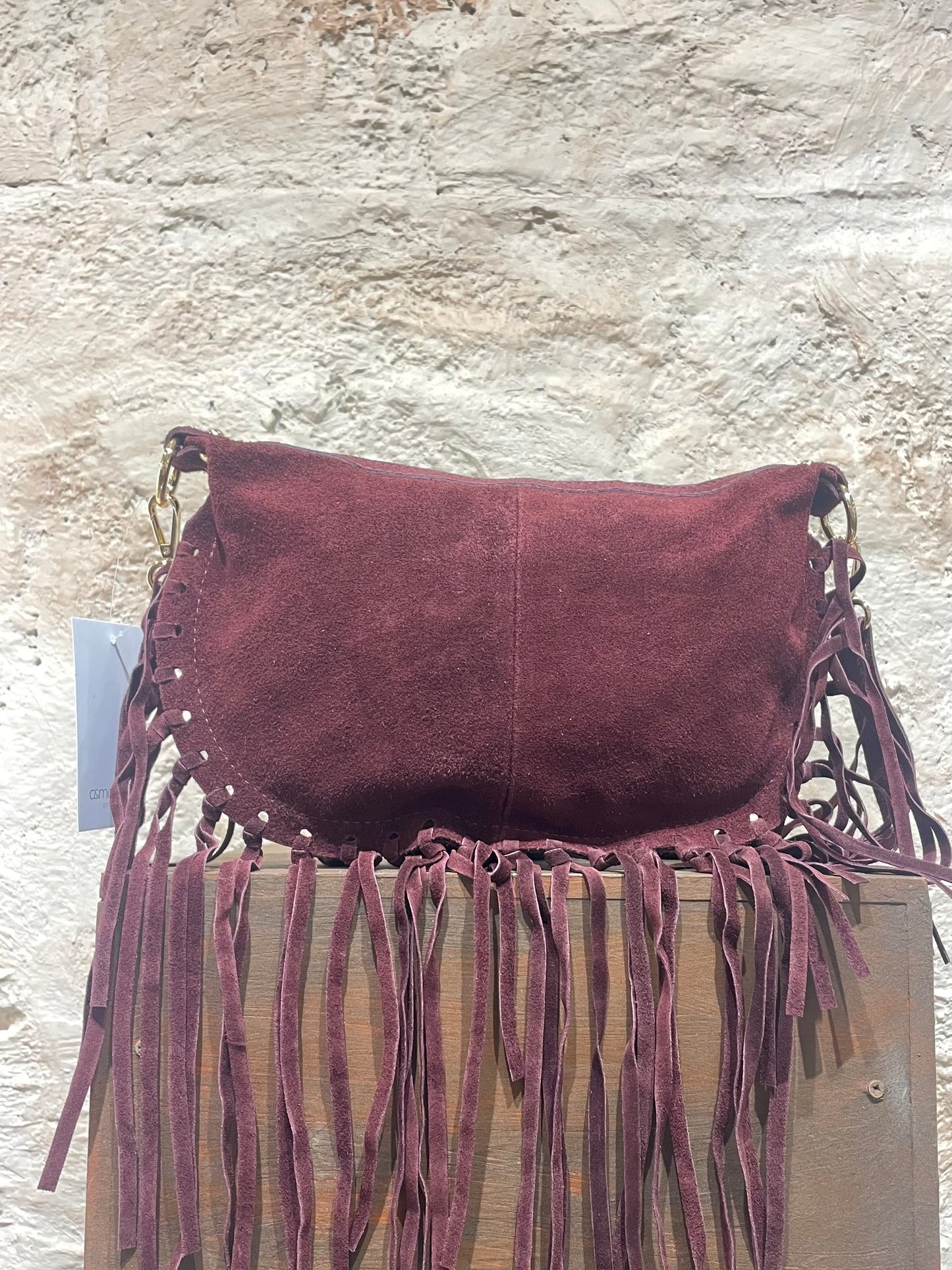 BOLSO PIEL FLECOS BURDEO