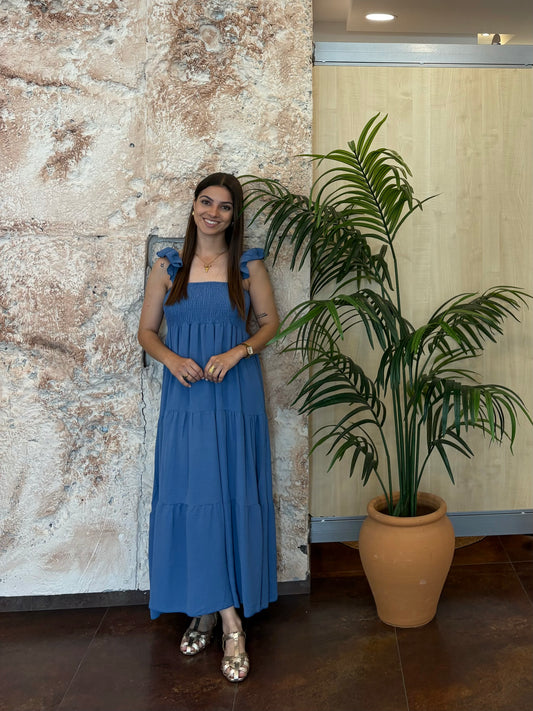 VESTIDO LARGO PANEL CELESTE